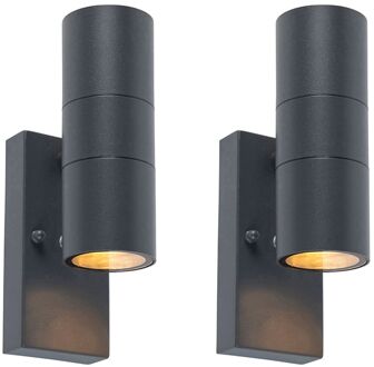 QAZQA Set van 2 buiten wandlamp donkergrijs 2-lichts schemersensor