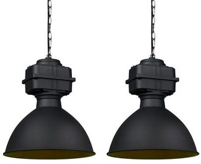 QAZQA Set Van 2 Industriële Hanglampen Klein Mat Zwart - Sicko
