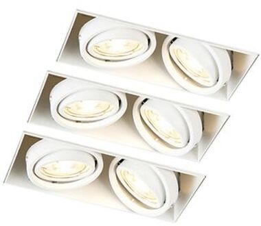QAZQA Set van 3 inbouwspots wit GU10 kantelbaar trimless 2-lichts