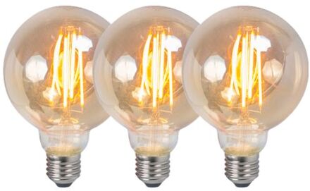 QAZQA Set van 3 LED filament lamp E27 5W 2200K G95 smoke dimbaar