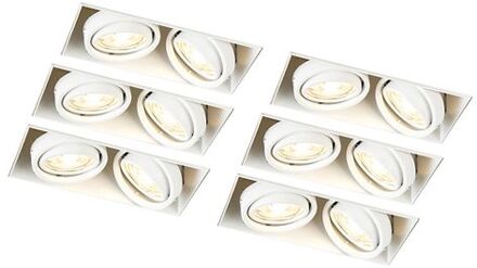 QAZQA Set van 6 inbouwspots wit GU10 kantelbaar trimless 2-lichts