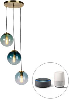 QAZQA Smart hanglamp messing incl. 3 WiFi ST64 met blauw glas - Wit