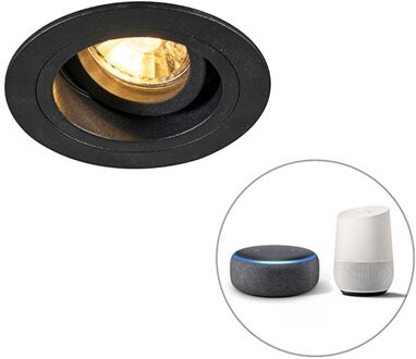 QAZQA Smart inbouwspot zwart rond incl. wifi GU10 - Chuck