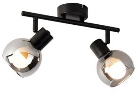QAZQA Smart Plafondlamp Zwart Met Smoke Glas Incl. 2 Wifi P45 - Vidro