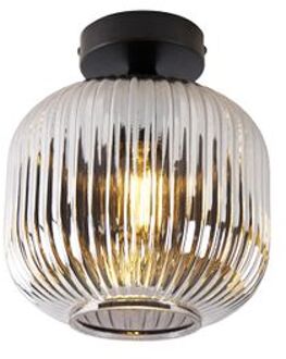 QAZQA Smart Plafondlamp Zwart Met Smoke Glas Incl. Wifi A60 - Karel