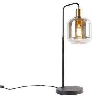 QAZQA Smart Tafellamp Zwart Met Goud En Smoke Glas Incl. Wifi A60 - Zuzanna