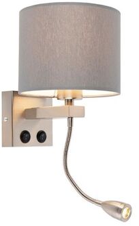 QAZQA Smart wandlamp staal met grijze kap incl. Wifi A60 - Brescia Grijs