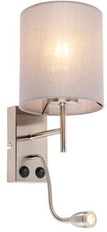 QAZQA Smart wandlamp staal met grijze kap incl. Wifi A60 - Stacca Zilver