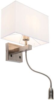 QAZQA Smart Wandlamp staal met kap creme wit incl. Wifi P45 - Bergamo