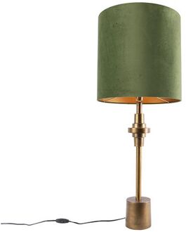 QAZQA Tafellamp brons velours kap groen 40 cm - Diverso