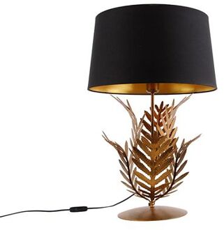 QAZQA Tafellamp goud 33 cm met katoenen kap zwart 40 cm - Botanica