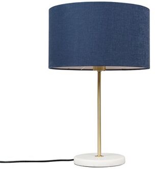 QAZQA Tafellamp messing met blauwe kap 35 cm - Kaso Beige