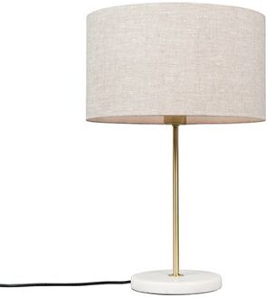 QAZQA Tafellamp messing met grijze kap 35 cm - Kaso Grijs, Goud, Wit