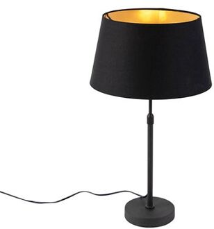 QAZQA Tafellamp Zwart Met Kap Zwart Met Goud 35 Cm - Parte