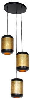 QAZQA Vintage Hanglamp Zwart Met Messing Rond 3-lichts - Kayleigh