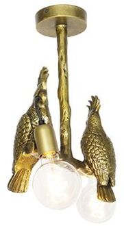 QAZQA Vintage plafondlamp messing 2-lichts - Animal Papegoje Goud