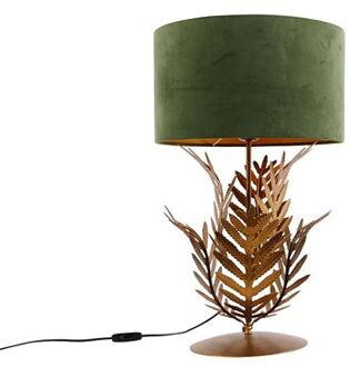 QAZQA Vintage tafellamp goud 33 cm met velours kap groen 35 cm