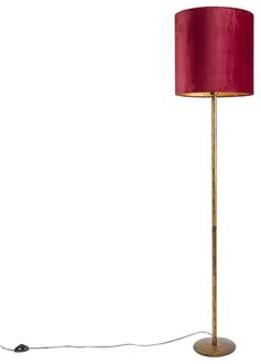 QAZQA Vintage vloerlamp goud met rode kap 40 cm - Simplo Rood