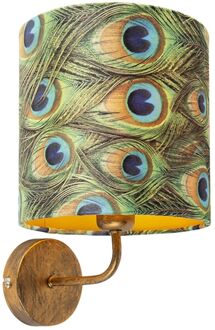 QAZQA Vintage wandlamp goud met kap velours 20|20|20 pauw - Matt