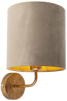 QAZQA Vintage wandlamp goud met taupe velours kap - Matt Bruin