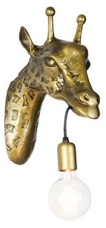 QAZQA Vintage wandlamp messing - Animal Giraf Goud