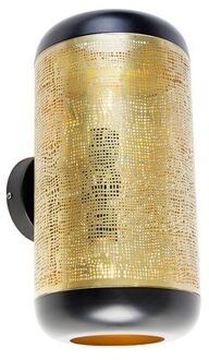QAZQA Vintage Wandlamp Zwart Met Messing 20 Cm 2-lichts - Kayleigh