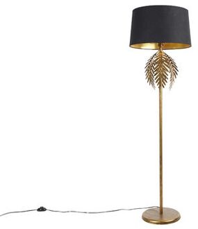 QAZQA Vloerlamp Goud 145 Cm Met Katoenen Kap Zwart 50 Cm - Botanica