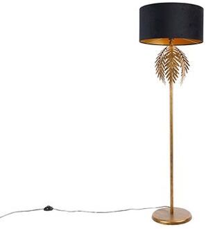 QAZQA Vloerlamp Goud 145 Cm Met Zwarte Velours Kap 50 Cm - Botanica