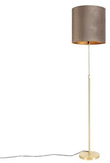QAZQA Vloerlamp goud|messing met velours kap taupe 40|40 cm - Parte Bruin