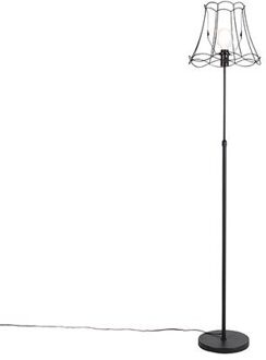 QAZQA Vloerlamp Zwart Met Granny Frame 35 Cm Verstelbaar - Parte