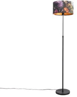 QAZQA Vloerlamp zwart met velours kap bloemen 35 cm - Parte Multicolor