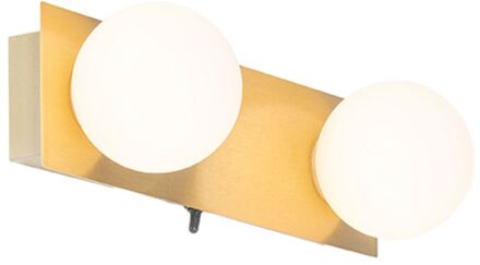 QAZQA Wandlamp goud 28 cm IP44 2-lichts met schakelaar - Cederic