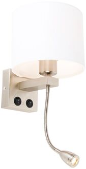 QAZQA Wandlamp staal met flexarm en kap wit 18 cm - Brescia Combi Zilver