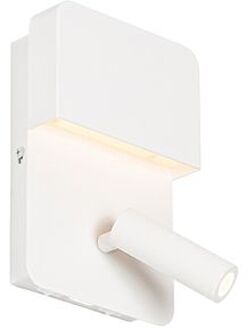 QAZQA Wandlamp wit incl. LED met USB en leeslamp met schakelaar