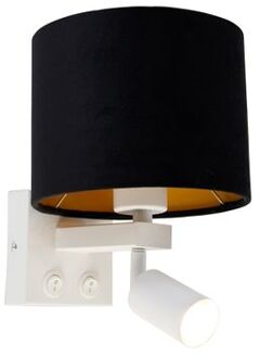 QAZQA Wandlamp wit met leeslamp en kap 18 cm zwart - Brescia Goud