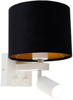 QAZQA Wandlamp wit met leeslamp en kap 18 cm zwart - Brescia Goud