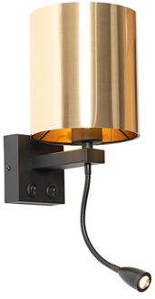 QAZQA Wandlamp zwart met flexarm en kap goud 15 cm - Brescia