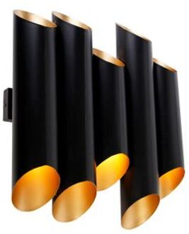 QAZQA Wandlamp Zwart Met Gouden Binnenkant 10-lichts - Whistle