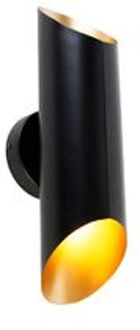 QAZQA Wandlamp Zwart Met Gouden Binnenkant 2-lichts - Whistle