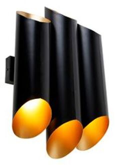 QAZQA Wandlamp Zwart Met Gouden Binnenkant 6-lichts - Whistle