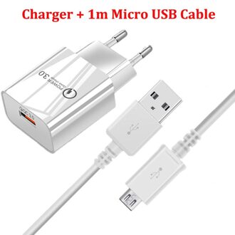 Qc 3.0 Fast Charger Voor Samsung A10 A7 J6 J4 Plus Huawei P Smart Plus Honor 9 Lite 8X mobiele Telefoon Opladen Micro Usb-kabel wit lader kabel