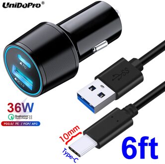 Qc 3.0 Pd Autolader 18W Voor Lg G Pad 5 10.1 Fhd Gpad GPad5 V LM-T600 L Tablet type C Kabel-10Mm Tip Car met 6FT kabel