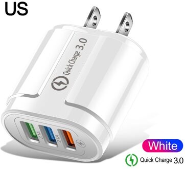 Qc 3.0 Usb Charger Quick Charge 3.0 Eu/Us Snelle Charge Multi Plug Wall Charger Adapter Voor Iphone Xr 11 Pro Samsung Xiaomi Mi 9 US wit