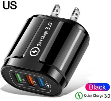 Qc 3.0 Usb Charger Quick Charge 3.0 Eu/Us Snelle Charge Multi Plug Wall Charger Adapter Voor Iphone Xr 11 Pro Samsung Xiaomi Mi 9 US zwart