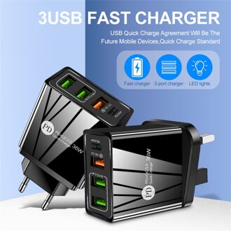 Qc3.0 + Pd20w Snelle Quick Charge Voor Iphone Charger Muur Snel Opladen Voor Samsung Xiaomi Mi Huawei Mobiele Telefoon Laders adapter # P zwart