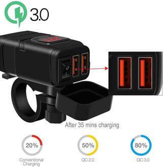 QC3.0 Upgrade Praktische Motorcycle Quick Charger 12V Sae Naar Usb Adapter Met Voltmeter Op Uit Schakelaar Waterdicht Adapter rood