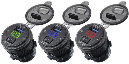 QC3.0 Usb Autolader Stopcontact Led Digitale Voltmeter Met Aan/Uit Schakelaar Snel Opladen Universele Auto Truck Opladen socker rood