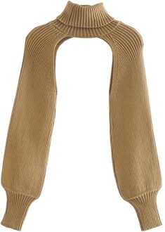 Qeils Vrouwen Arm Warmers Gebreide Trui Vintage Coltrui Lange Mouwen Vrouwelijke Truien Chic Tops bruin