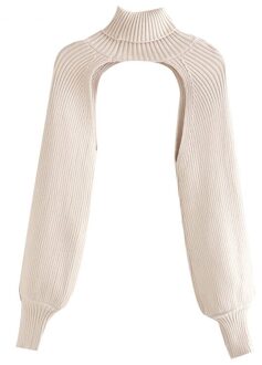Qeils Vrouwen Arm Warmers Gebreide Trui Vintage Coltrui Lange Mouwen Vrouwelijke Truien Chic Tops wit