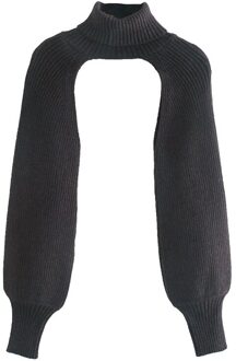 Qeils Vrouwen Arm Warmers Gebreide Trui Vintage Coltrui Lange Mouwen Vrouwelijke Truien Chic Tops zwart